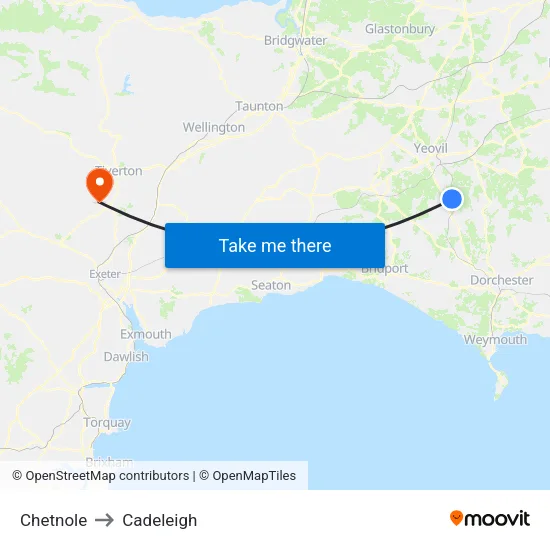 Chetnole to Cadeleigh map