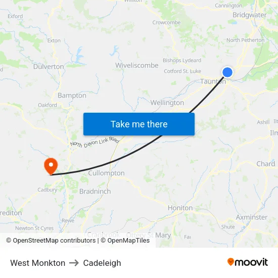 West Monkton to Cadeleigh map