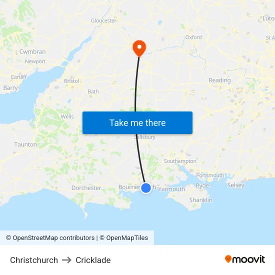 Christchurch to Cricklade map