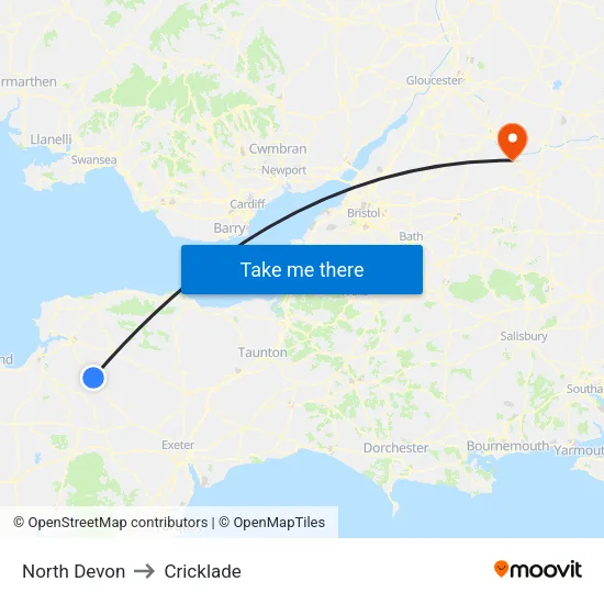 North Devon to Cricklade map