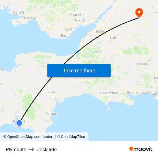 Plymouth to Cricklade map