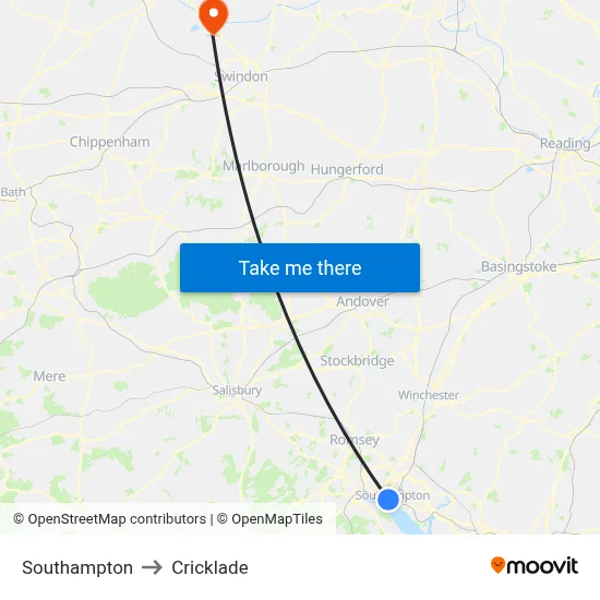 Southampton to Cricklade map