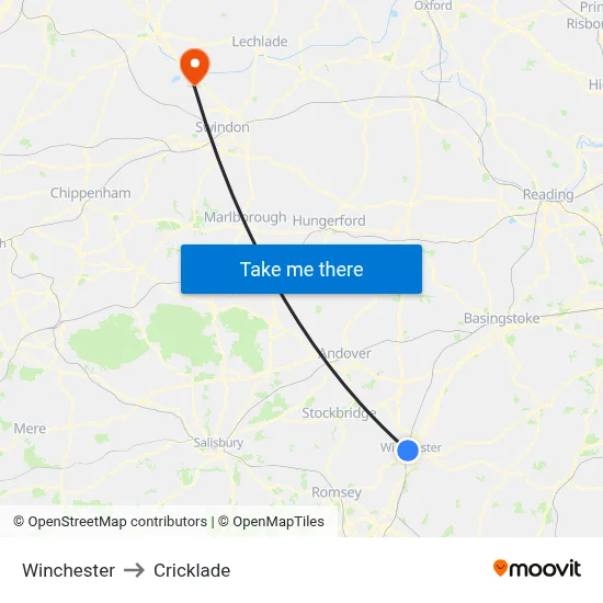 Winchester to Cricklade map
