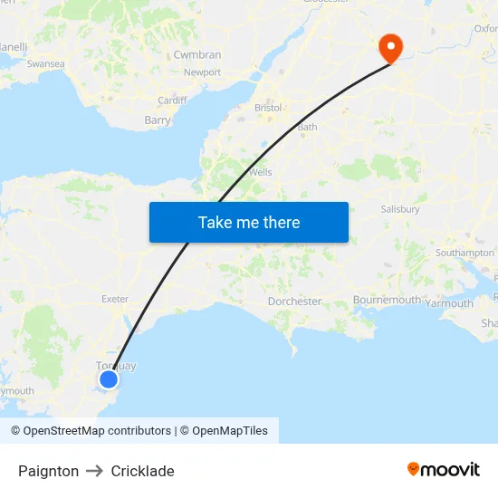 Paignton to Cricklade map