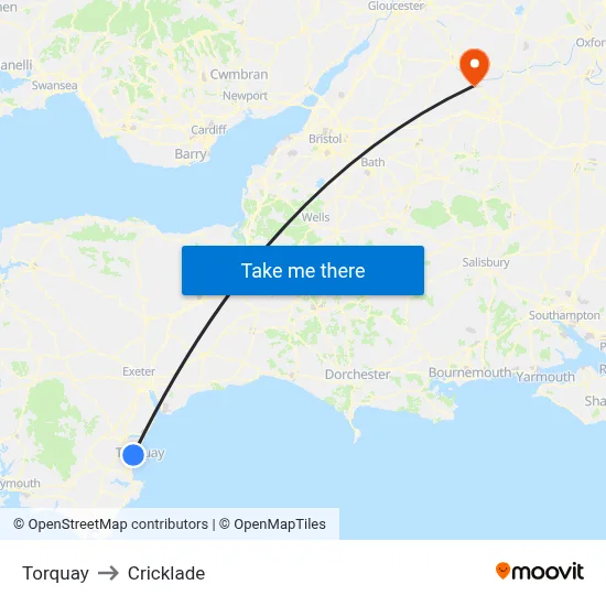 Torquay to Cricklade map