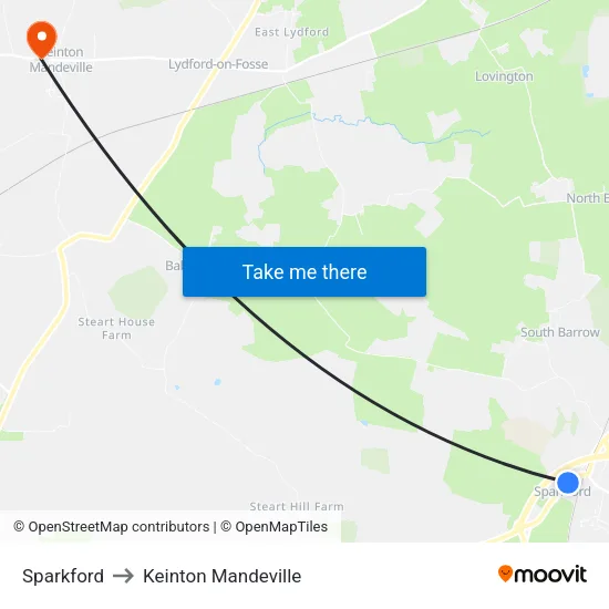 Sparkford to Keinton Mandeville map