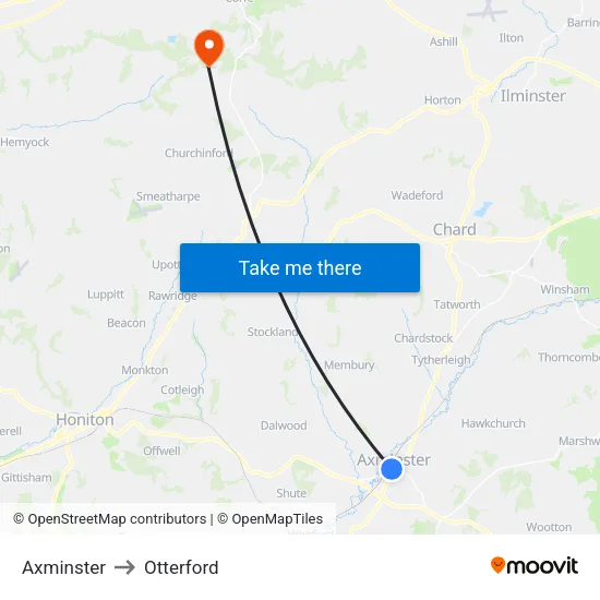 Axminster to Otterford map
