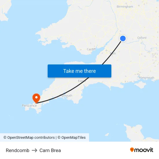 Rendcomb to Carn Brea map