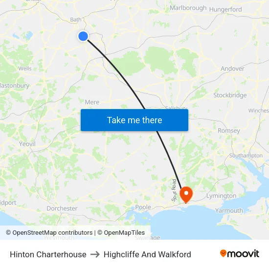 Hinton Charterhouse to Highcliffe And Walkford map