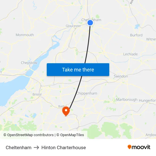 Cheltenham to Hinton Charterhouse map