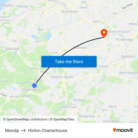 Mendip to Hinton Charterhouse map