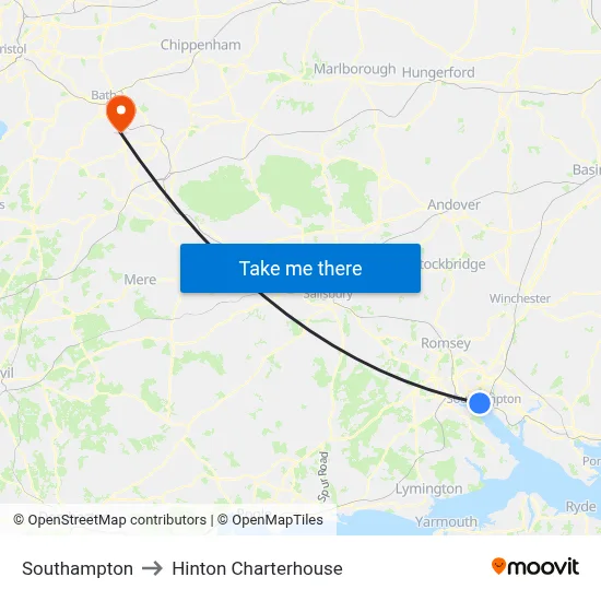 Southampton to Hinton Charterhouse map