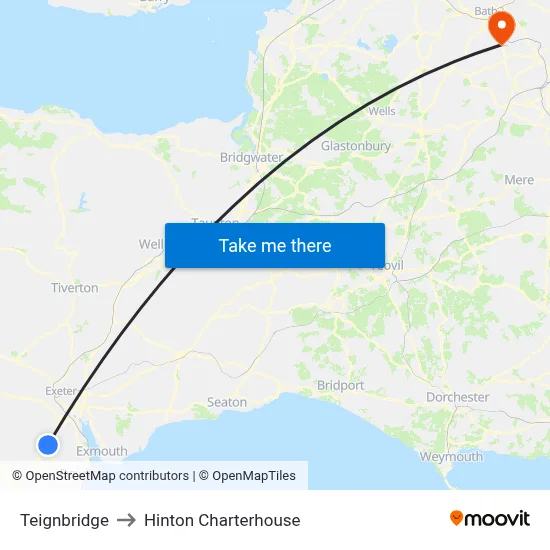 Teignbridge to Hinton Charterhouse map