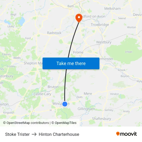 Stoke Trister to Hinton Charterhouse map