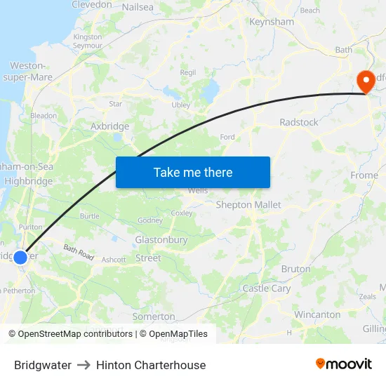 Bridgwater to Hinton Charterhouse map