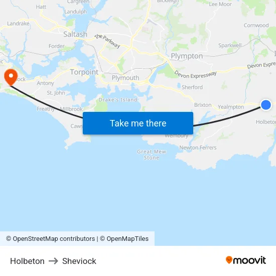 Holbeton to Sheviock map