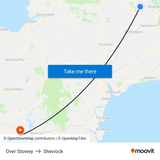 Over Stowey to Sheviock map