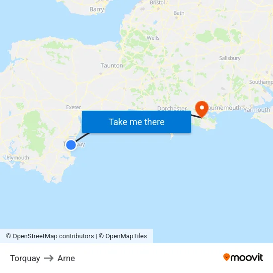 Torquay to Arne map