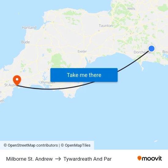 Milborne St. Andrew to Tywardreath And Par map