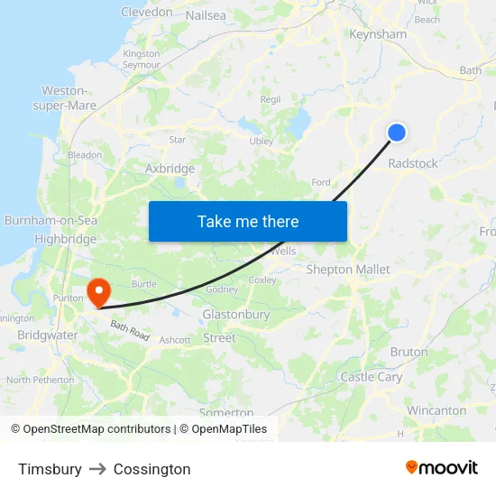 Timsbury to Cossington map
