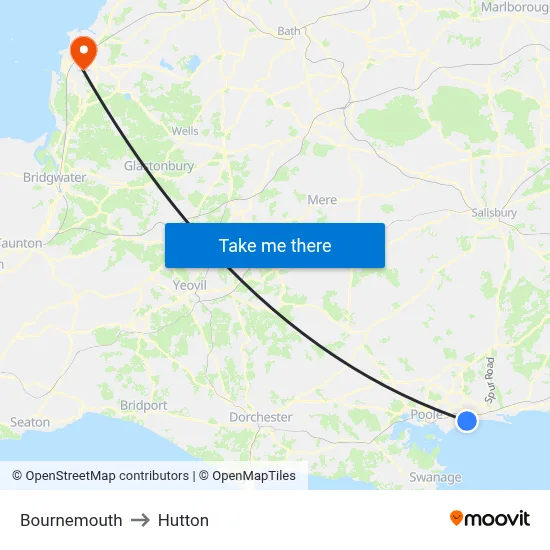 Bournemouth to Hutton map