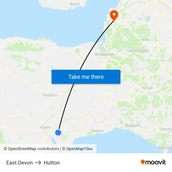 East Devon to Hutton map