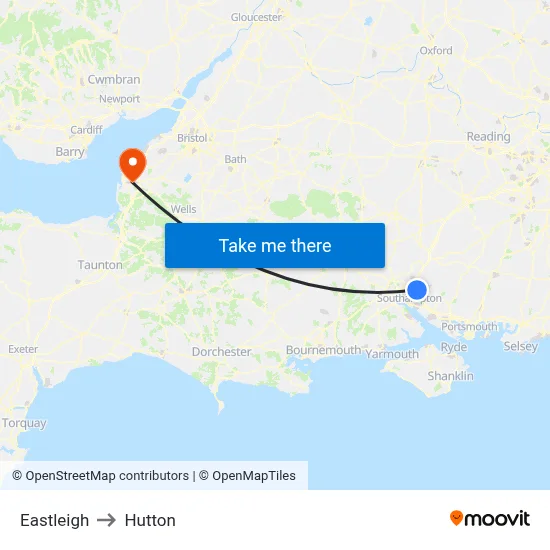 Eastleigh to Hutton map