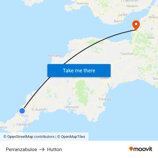 Perranzabuloe to Hutton map