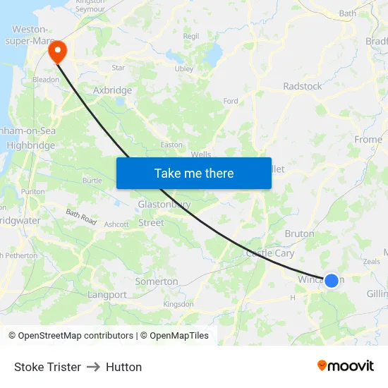 Stoke Trister to Hutton map