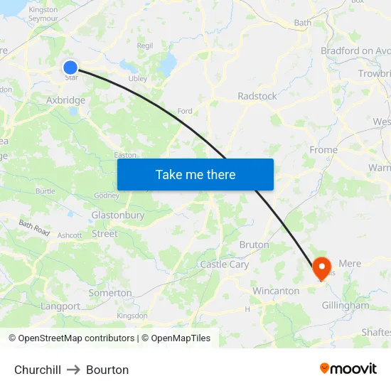 Churchill to Bourton map