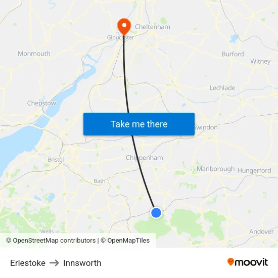 Erlestoke to Innsworth map