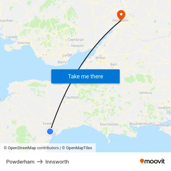 Powderham to Innsworth map