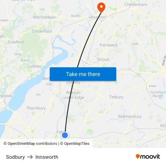 Sodbury to Innsworth map