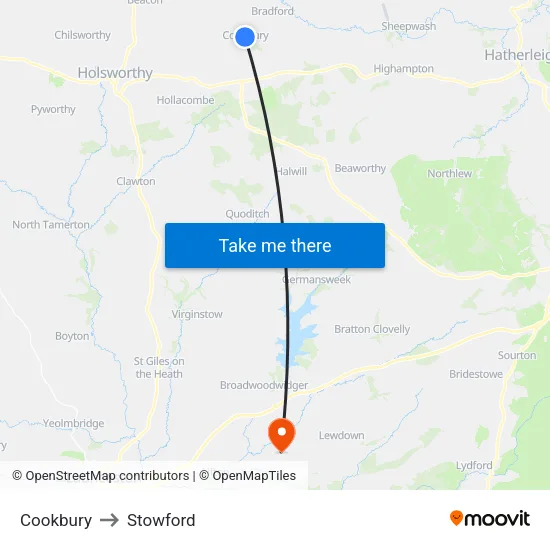 Cookbury to Stowford map