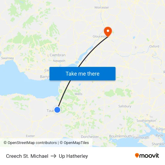 Creech St. Michael to Up Hatherley map