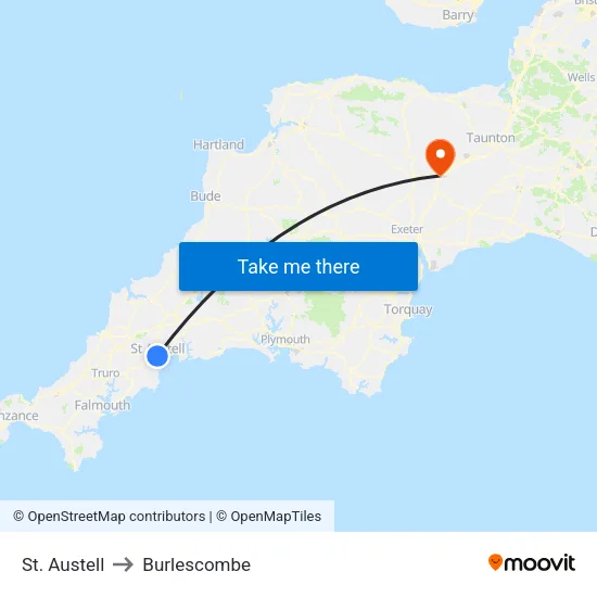 St. Austell to Burlescombe map