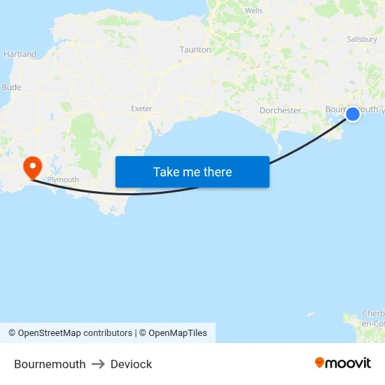Bournemouth to Deviock map