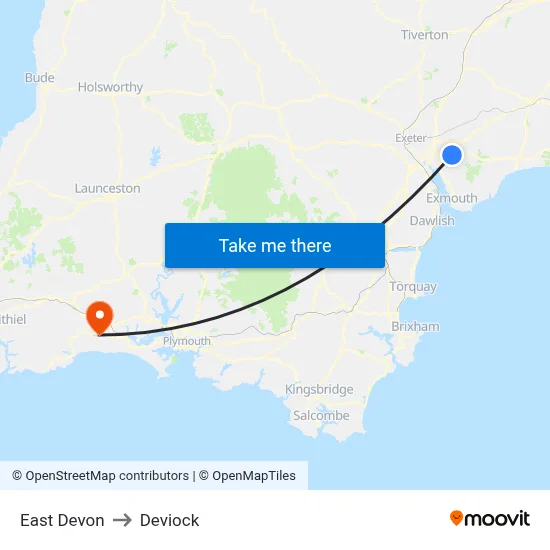 East Devon to Deviock map