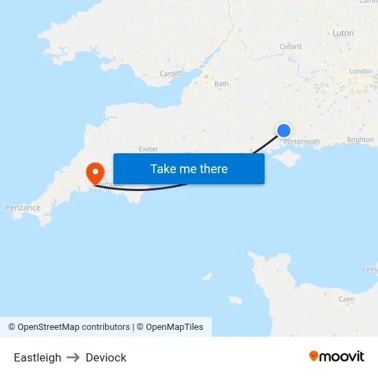 Eastleigh to Deviock map