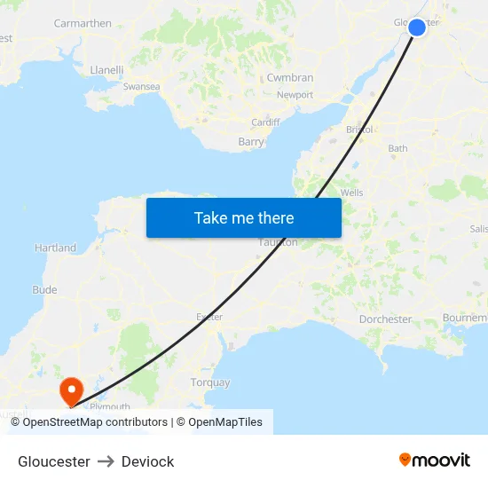 Gloucester to Deviock map