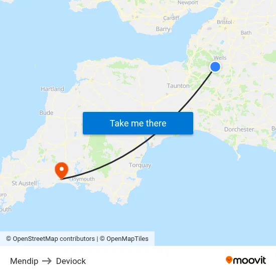 Mendip to Deviock map