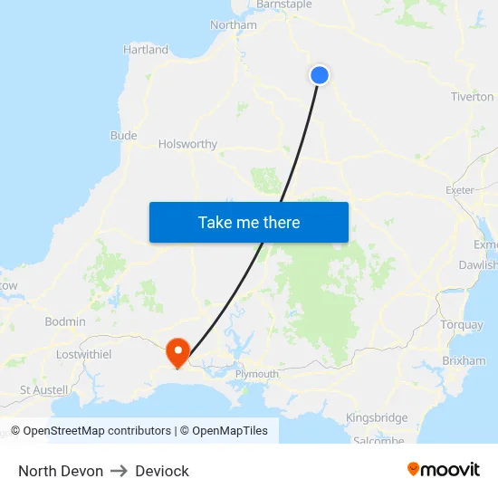 North Devon to Deviock map