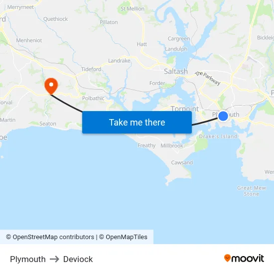 Plymouth to Deviock map