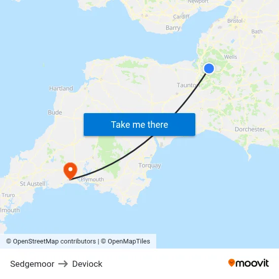 Sedgemoor to Deviock map