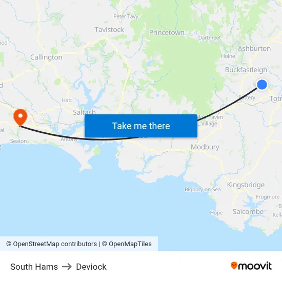 South Hams to Deviock map