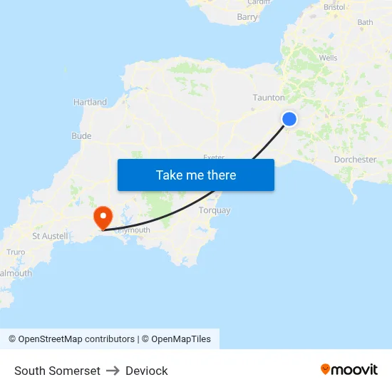 South Somerset to Deviock map