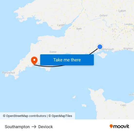 Southampton to Deviock map