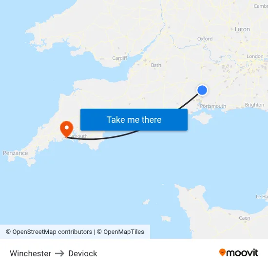 Winchester to Deviock map