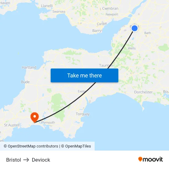 Bristol to Deviock map