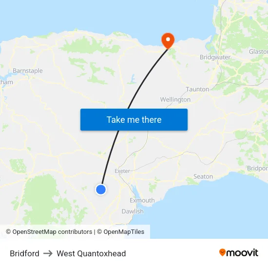 Bridford to West Quantoxhead map
